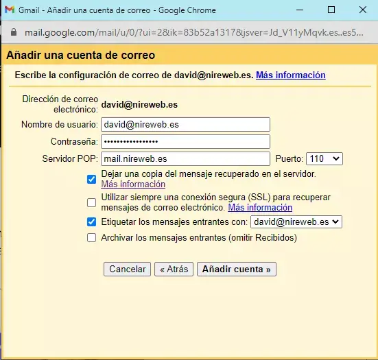 configuración correo dominio propio gmail