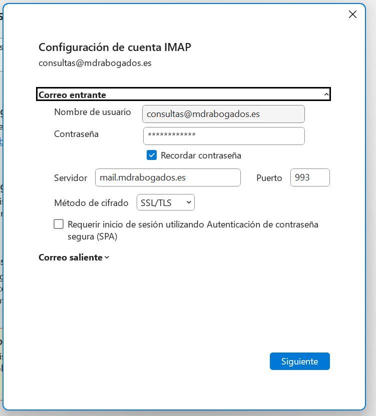 Configurar correo corporativo en Outlook 16 configuracion correo entrante