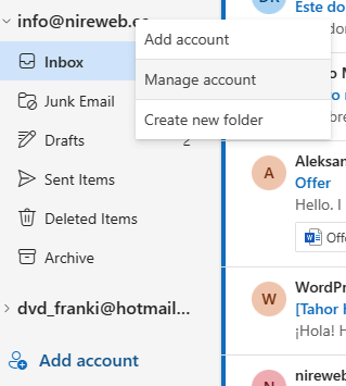 manage account outlook
