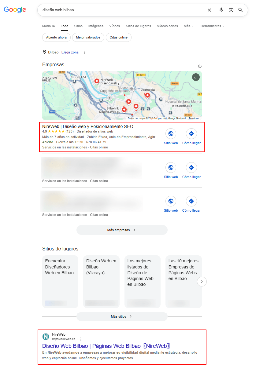 Posicionamiento Web Bilbao 1 Primera posición en Google para Diseño Web Bilbao
